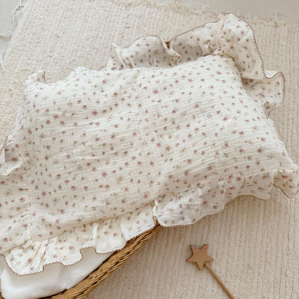 BuLuTu Soft Cotton Kids Pillowcases for Girls Boys, Pink Floral Toddler Pillowcases Standard Size, Cotton Muslin Pillow Protector for…
