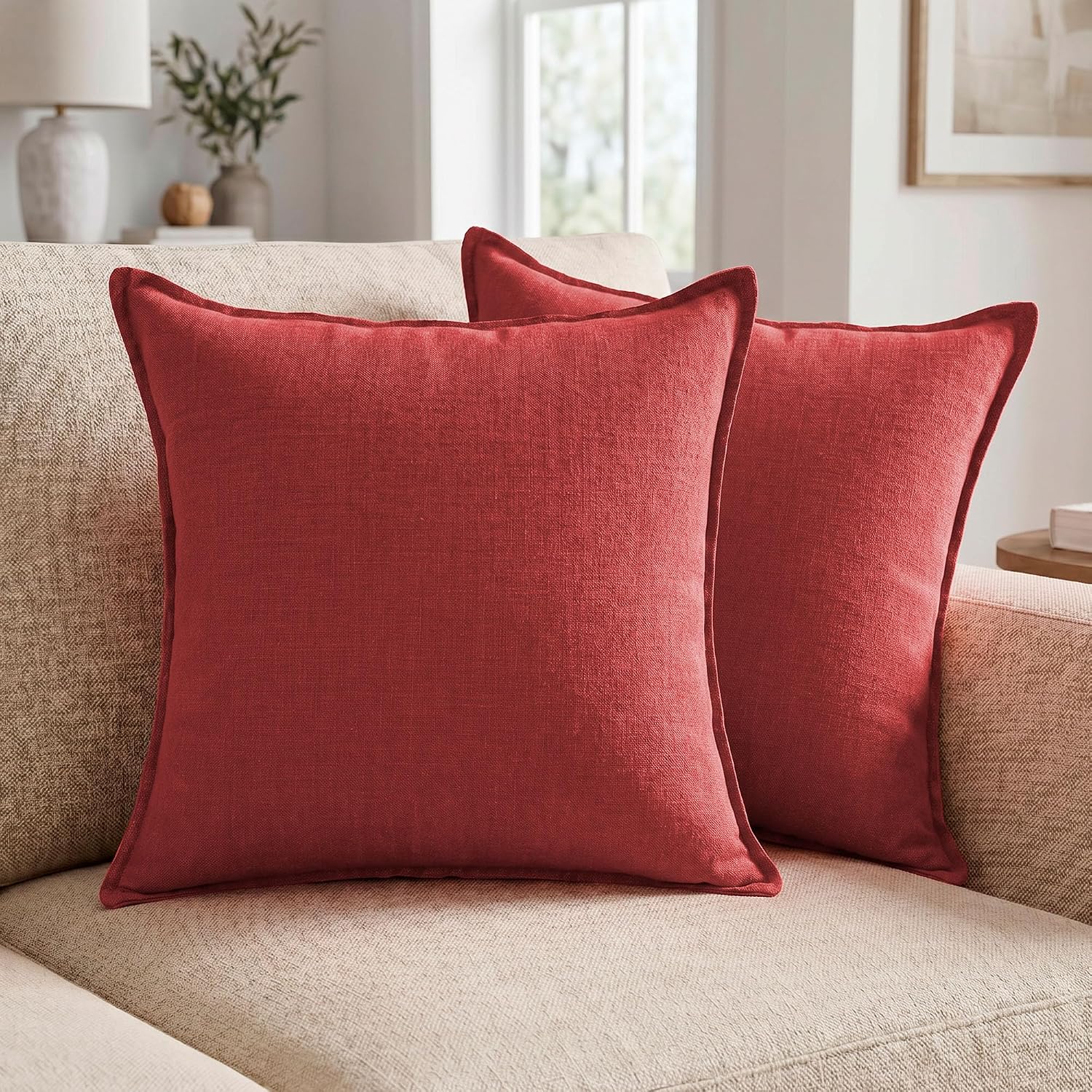 Symplora Cotton Linen Throw Pillow Covers Set of 2, Breathable Non Pilling Decorative Pillow Covers, Machine Washable Cushion Case for…