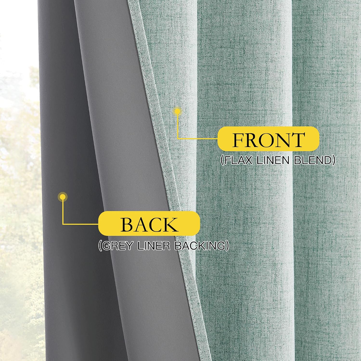 NICETOWN 100% Absolutely Blackout Linen Curtains with Thermal Insulated White Liner, Seafoam Green, 52" Wide, 95" Length Energy Saving…