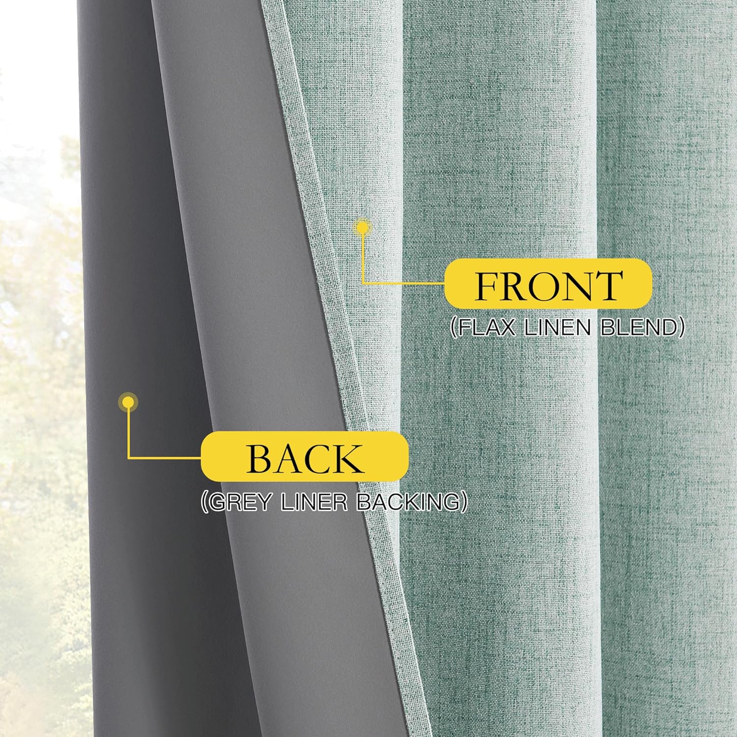 NICETOWN 100% Absolutely Blackout Linen Curtains with Thermal Insulated White Liner, Seafoam Green, 52 inches Wide, 84 inches Length…