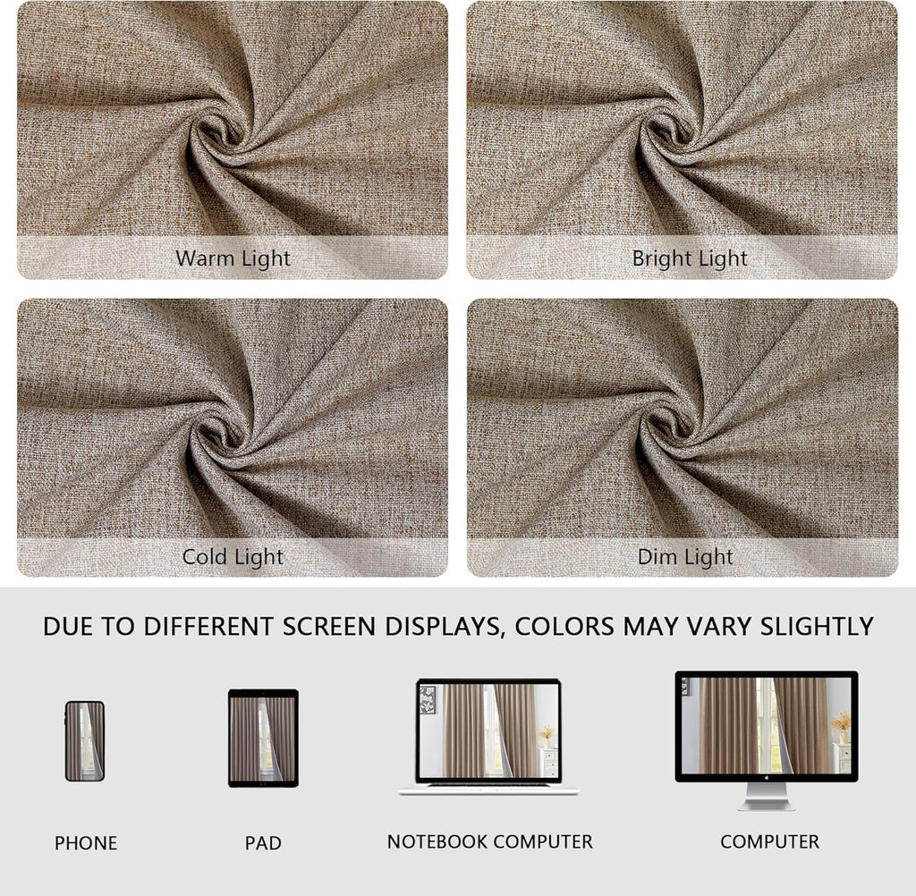 IGEMAEVE Linen Blackout Curtains 84 Inch Length 2 Panels Set,100% Black Out Curtains for Bedroom Living Room, Thermal Insulated Darkening…