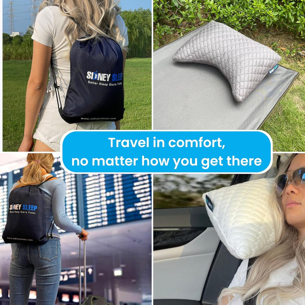 Sidney Sleep Mini Travel Size Neck Pillow - Knee, Back Lumbar and Support - Small Curved Pillow - Adjustable Fill - Washable Case…