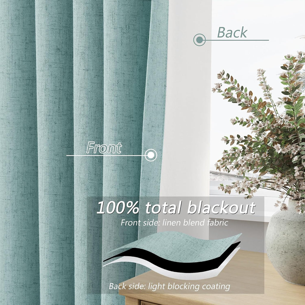 Guken Light Blue 100% Blackout Linen Curtains 108 Inch Length 2 Panels Set for Living Room Bedroom Back Tab/Rod Pocket Thermal Insulated Bl…