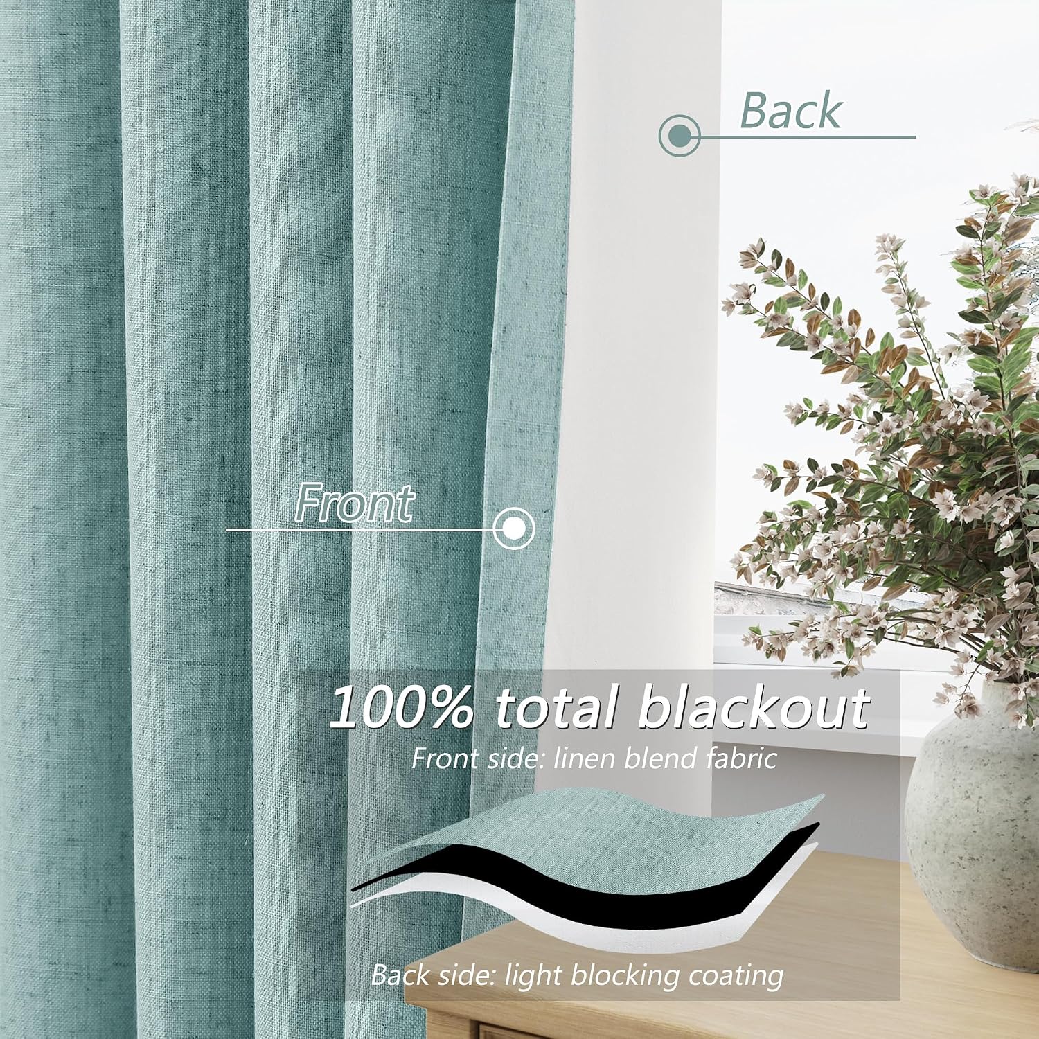 Guken Light Blue 100% Blackout Linen Curtains 108 Inch Length 2 Panels Set for Living Room Bedroom Back Tab/Rod Pocket Thermal Insulated Bl…