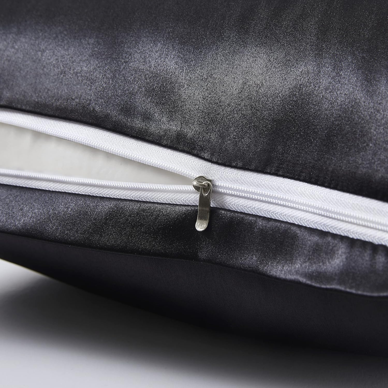 HommxJF Satin Pillowcases with Zipper (20x26), Standard Size Pillowcases Set of 2, Black Silk Pillowcase for Hair and Skin Black