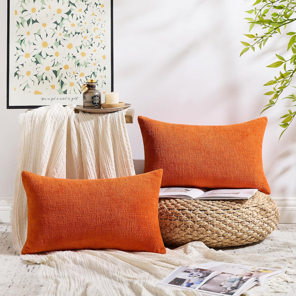 Gawamay Set of 2 Decorative Lumbar Soft Chenille Throw Pillow Covers 12x20 Inch (30x50 CM), Boho Farmhouse Cushion Cases, Couch Pillow Cove…