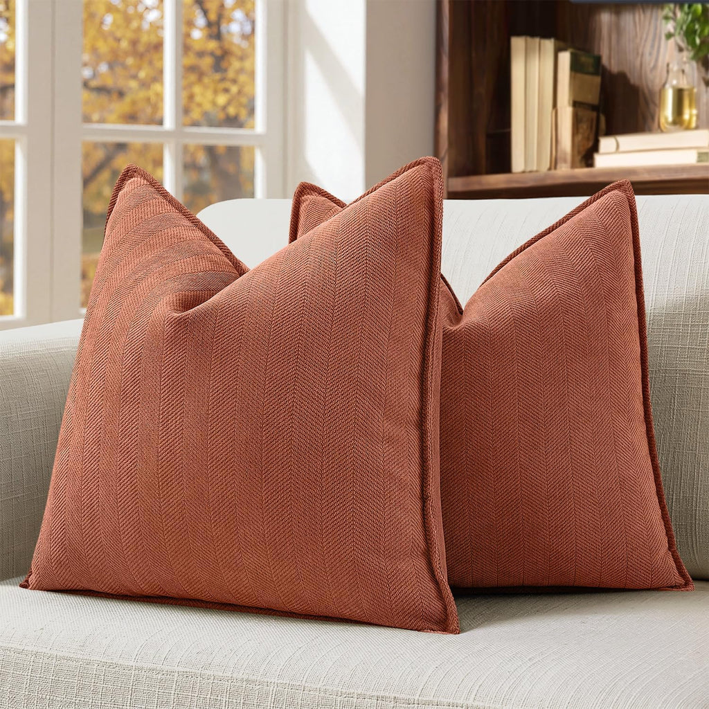 MIULEE Pack of 2 Burnt Orange Decorative Pillow Covers 20x20 Inch Soft Chenille Luxurious Couch Throw Pillows Farmhouse Cushion Covers…