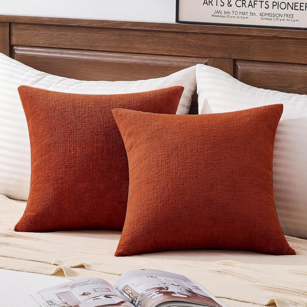 Gawamay Set of 2 Soft Textured Chenille Throw Pillow Covers 22x22 Inch (55x55 CM), Decorative Pillowcases Cushion Covers for Farmhouse Home…