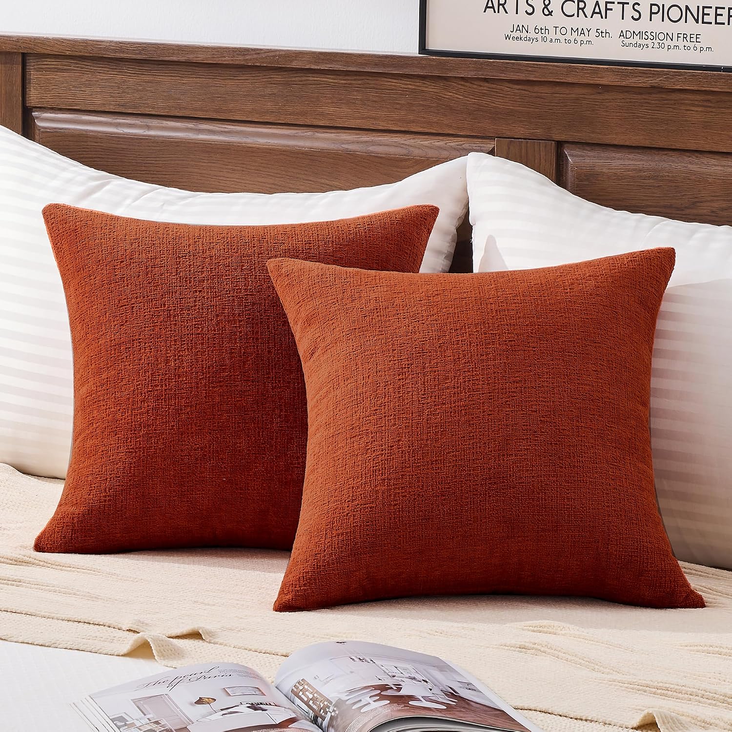 Gawamay Set of 2 Soft Textured Chenille Throw Pillow Covers 22x22 Inch (55x55 CM), Decorative Pillowcases Cushion Covers for Farmhouse Home…