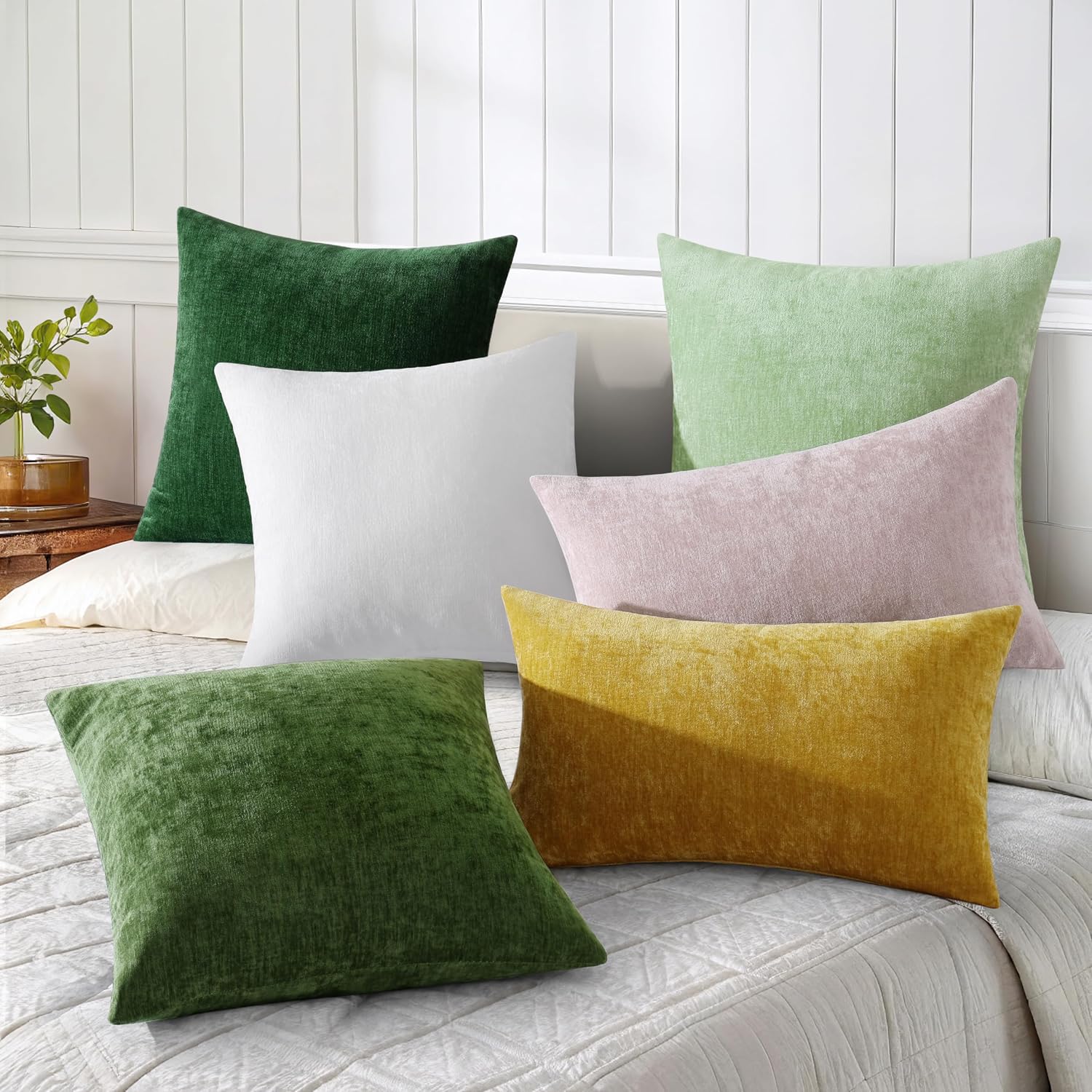 decorUhome Chenille Sage Green Summer Throw Pillow Covers 26x26 Inch Set of 2, Decorative Soft Couch Pillow Covers Solid Dyed Accent Farmho…