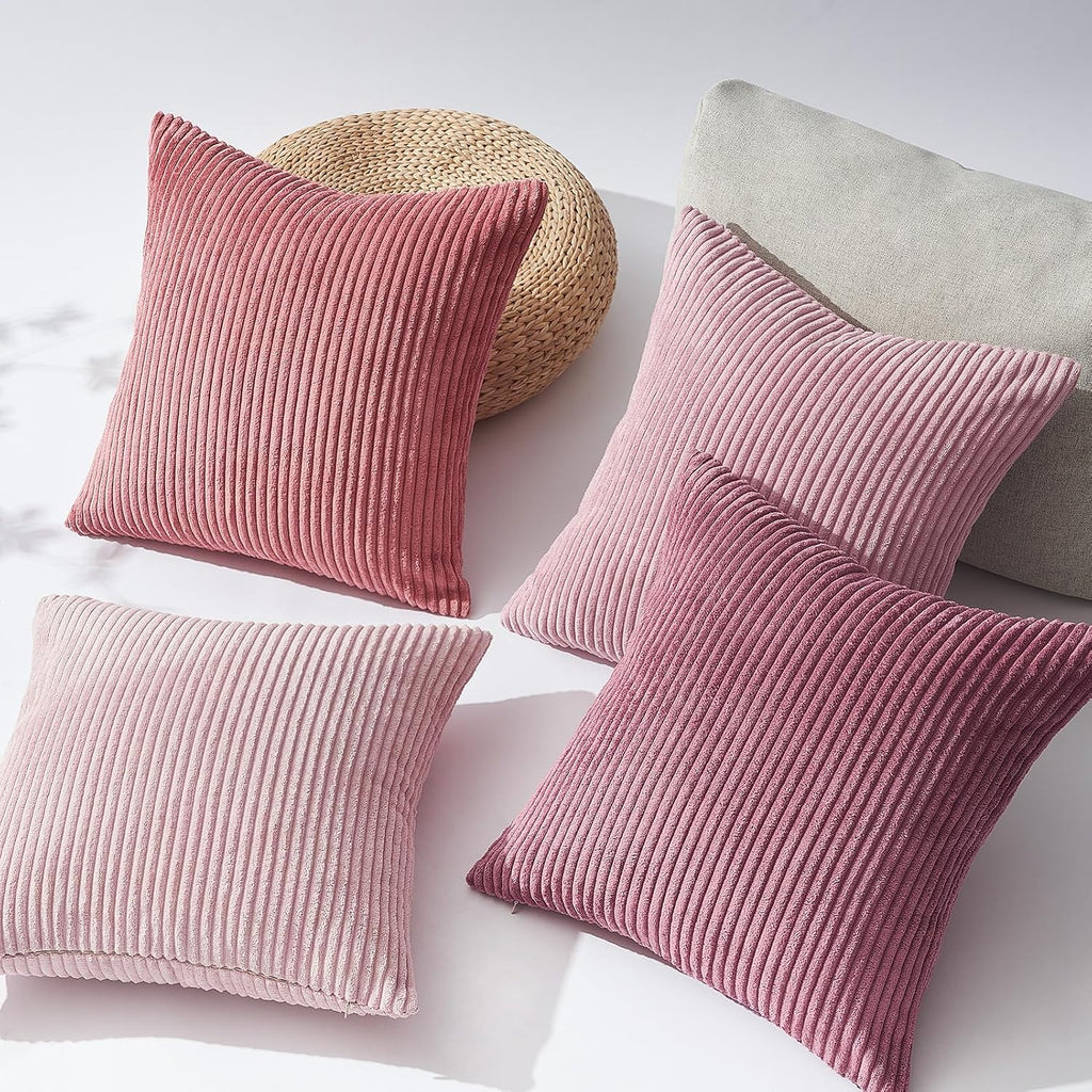 Topfinel Pink Throw Pillow Covers 12x12 Inch Set of 4, Soft Farmhouse Corduroy Decorative Cushion Cover, Square Cute Pillow Case for Gril's B…