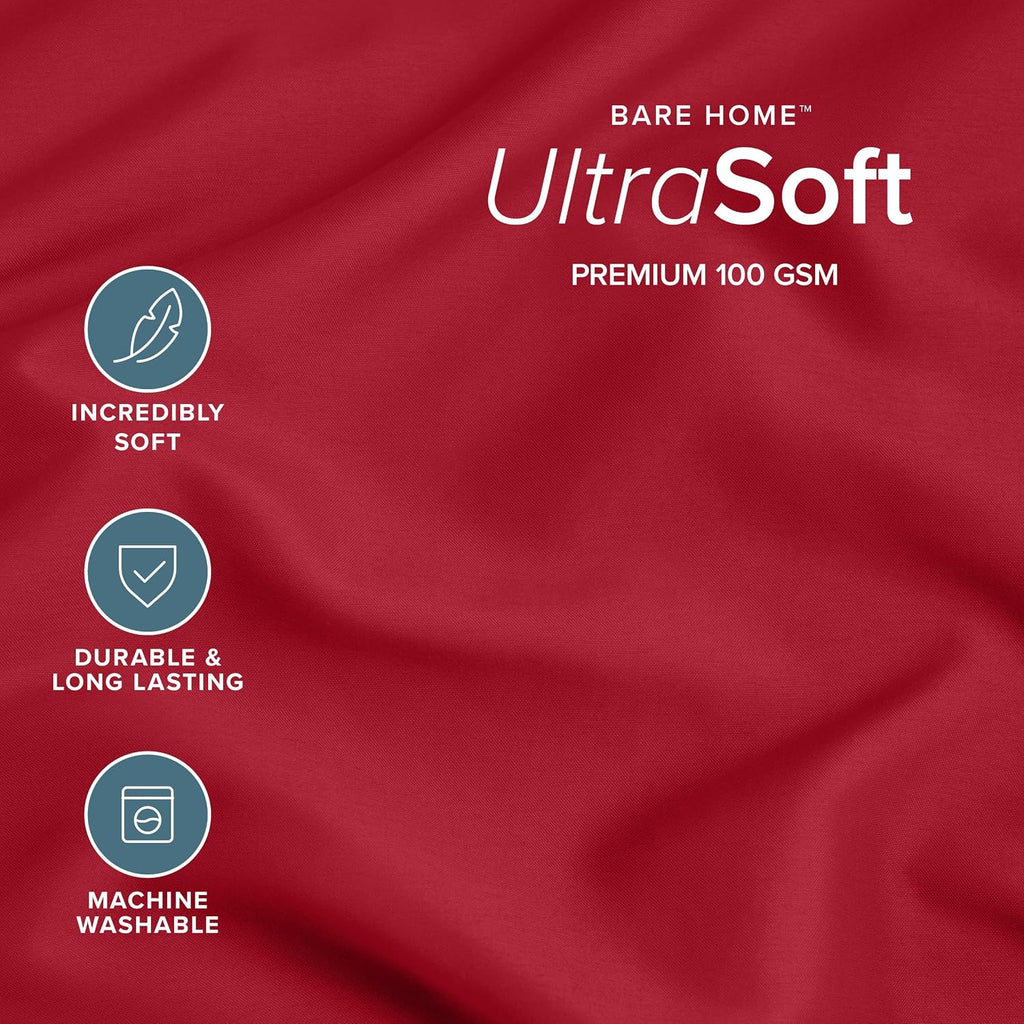 BareHome Bare Home Microfiber Bulk Pillow Cases - Standard/Queen Size Set of 4 - Cooling Pillowcases - Double Brushed - Red Pillowcases 4 P…