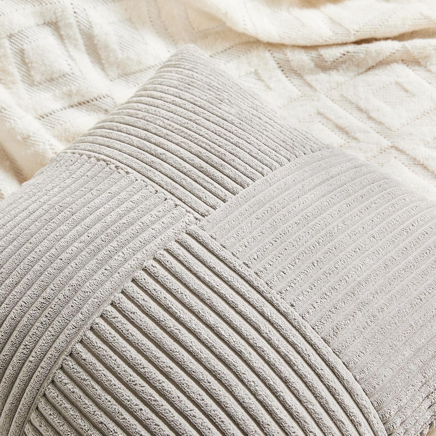 Fancy Homi 2 Packs Neutral Grey Decorative Throw Pillow Covers 20x20 Inch for Living Room Couch Bed Sofa, Farmhouse Boho Home Decor, Soft…
