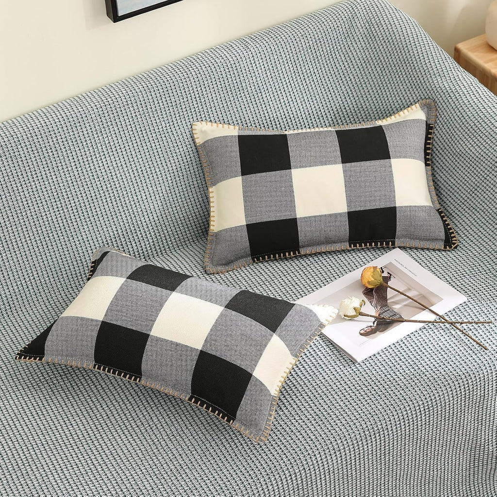 decorUhome Summer Buffalo Plaid Check Throw Pillow Covers 12x20 Set of 2 Outdoor Lumbar Linen Decorative Farmhouse Gingham Pillow Covers wi…