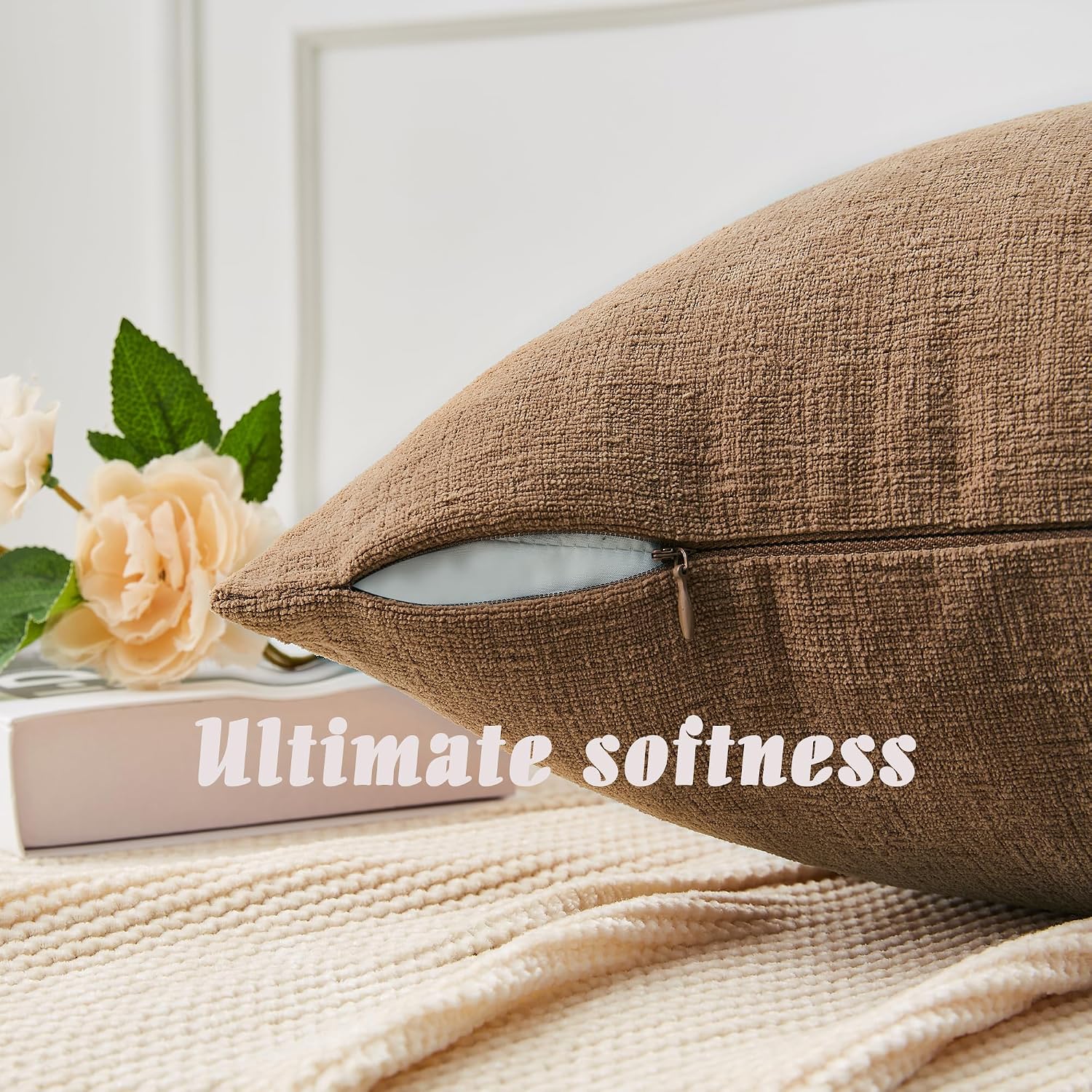 Gawamay Decorative Square Throw Pillow Covers 18x18 Inch Set of 4, Super Soft Chenille Pillows Cover Fall Pillowcase for Living Room Bedroo…