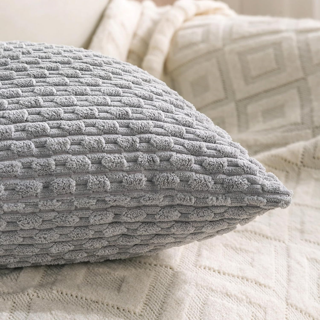 Cozoomy Set of 4 Grey Decorative Throw Pillow Covers 18x18 Inch Corduroy Pillow Covers for Bed Couch Sofa Living Room Soft Square Cushion C…