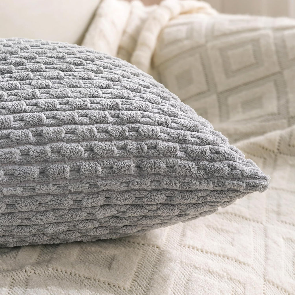 Cozoomy Set of 4 Grey Decorative Throw Pillow Covers 22x22 Inch Corduroy Pillow Covers for Bed Couch Sofa Living Room Soft Square Cushion C…