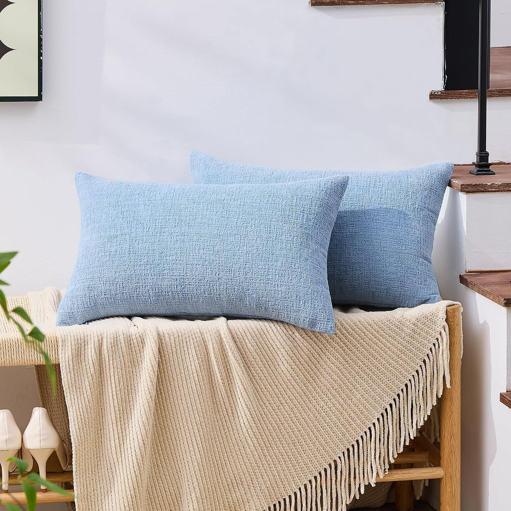 Gawamay Set of 2 Decorative Lumbar Soft Chenille Throw Pillow Covers 12x20 Inch, Boho Farmhouse Cushion Cases, Couch Pillow Covers for Livi…
