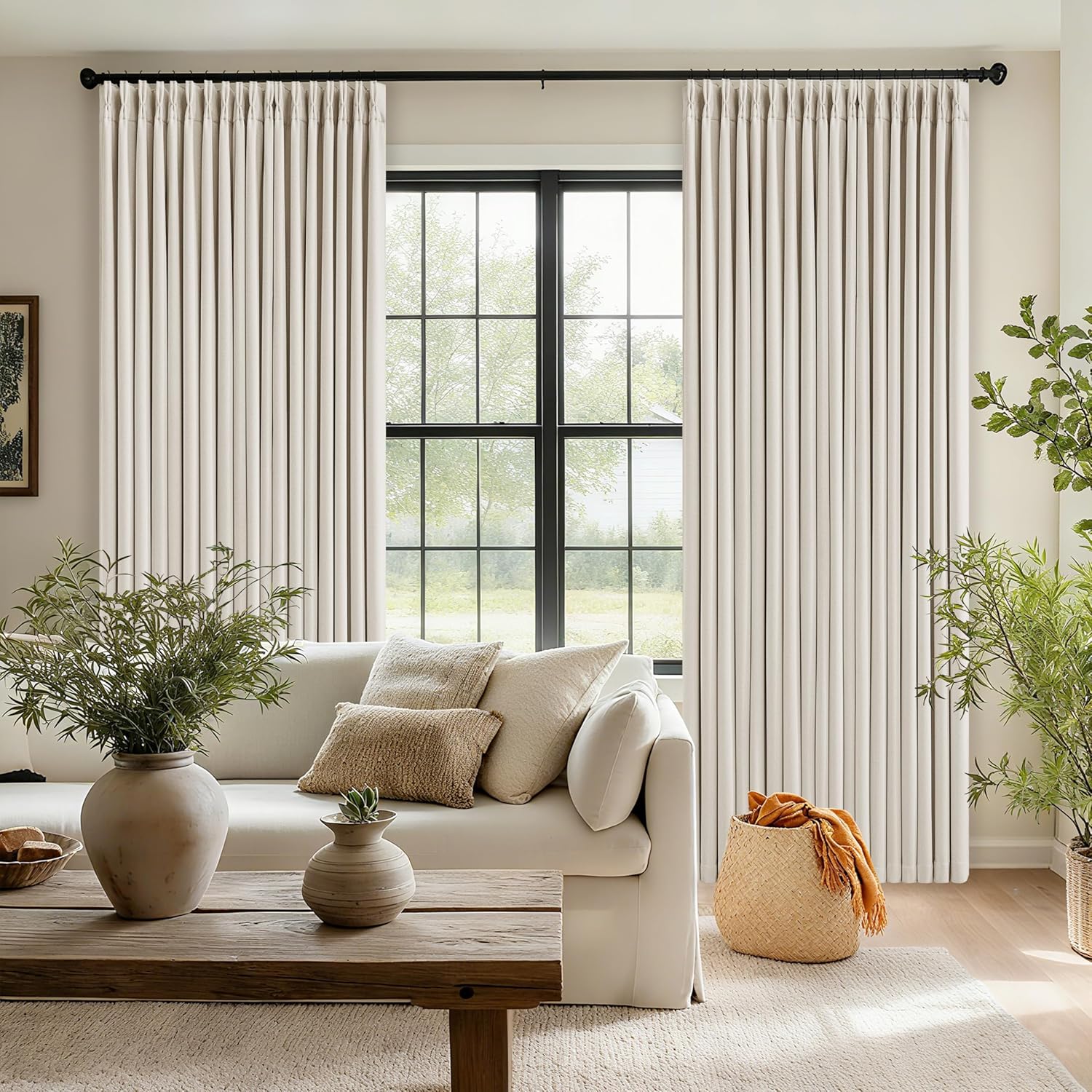 Twodrapes Pinch Pleated Blackout Linen Curtains 84 Inch Long for Living Room Bedroom Room Darkening Thick Linen Curtain 84 Inch Length 2 Pa…