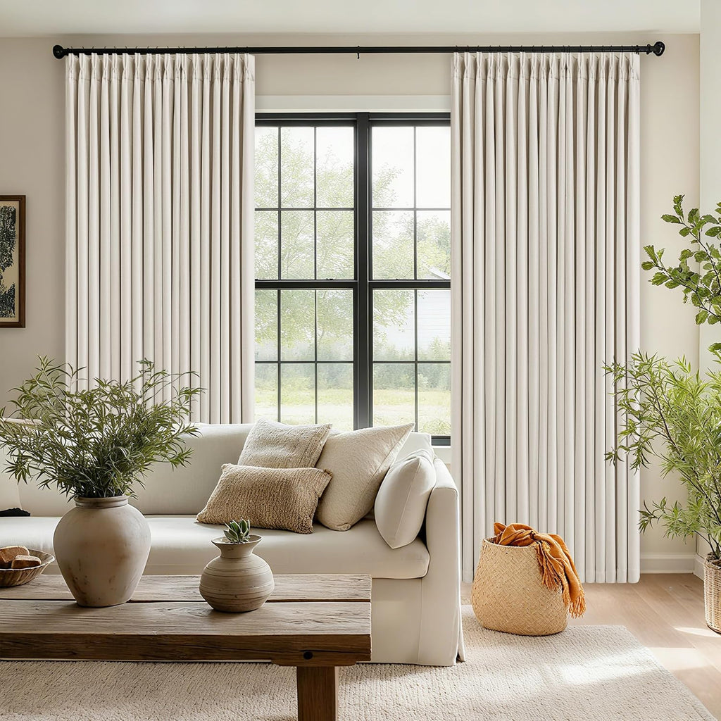 Twodrapes Pleated Cream Ivory 86 Inch Blackout Curtains for Living Dining Room 2 Panels Set Boho Farmhouse Pinch Pleat Natural Linen Black…