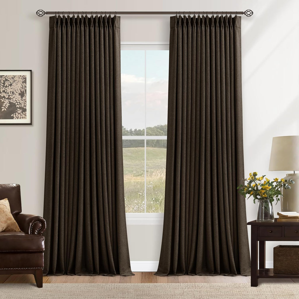 Twodrapes Dark Chocolate 96 Inch Blackout Pinch Pleated Curtains 2 Panels Set for Living Room Darkening Thick Linen Textured 100% Black Out…