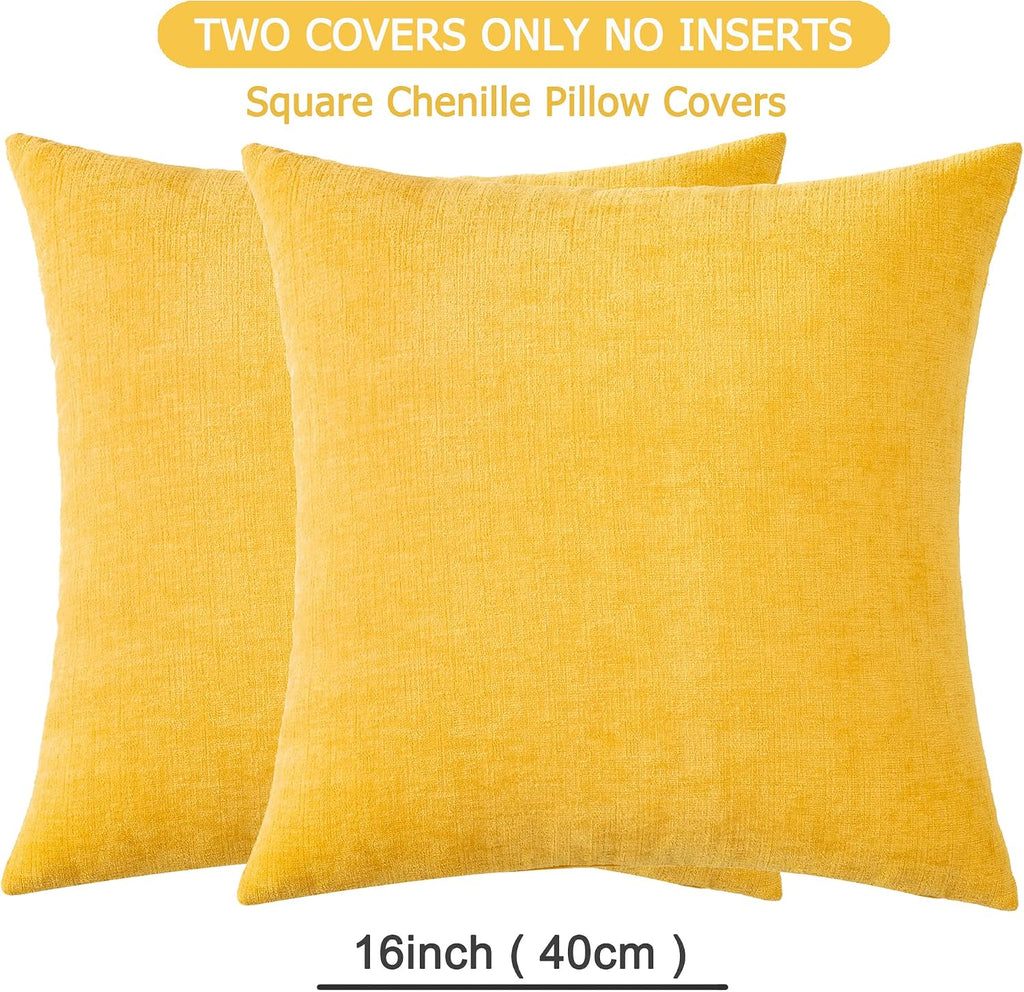 Gawamay Decorative Throw Pillow Covers 16x16 Inch Set of 2, Super Soft Chenille Square Pillows Farmhouse Fall Pillowcase for Living Room Be…