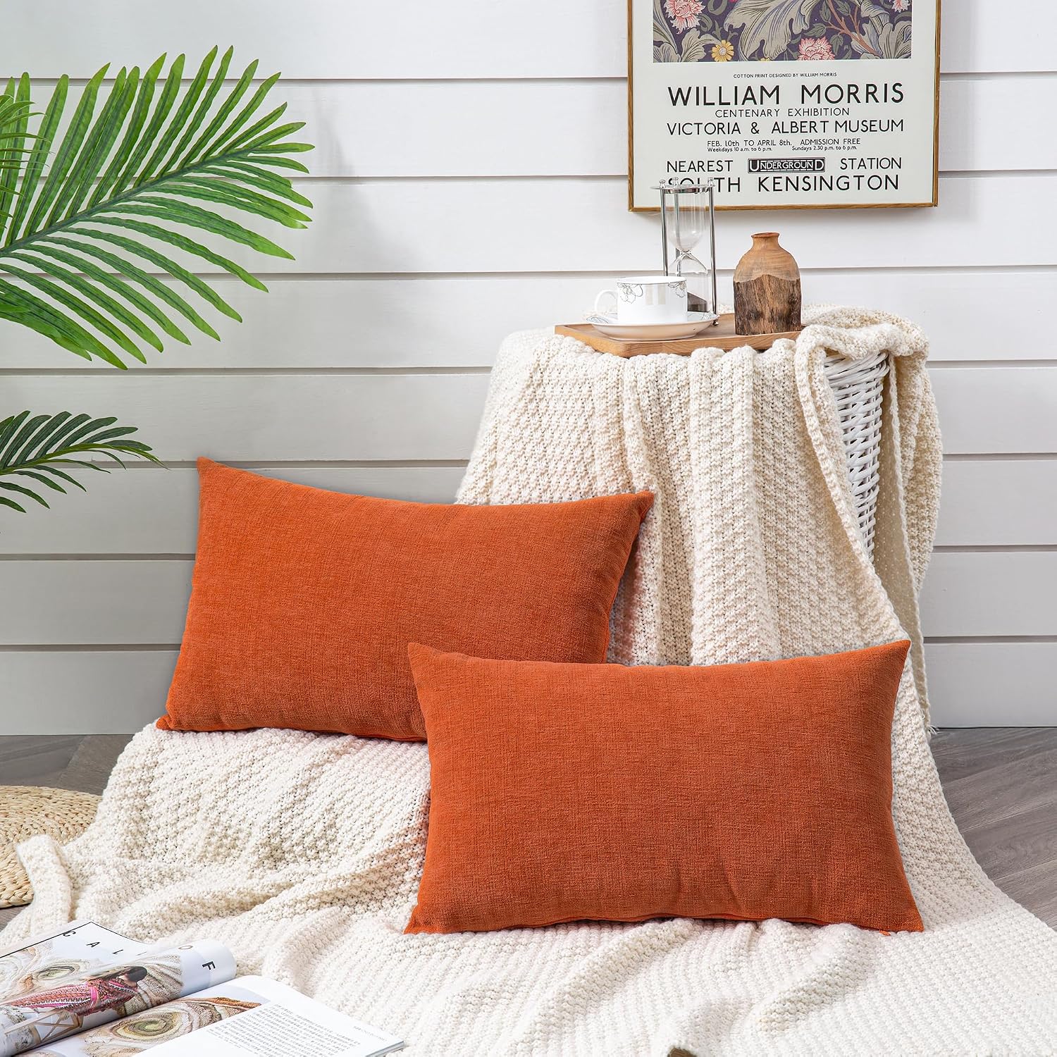 Gawamay Lumbar Pillow Decorative Rectangle Throw Pillow Covers 12"x20" Inch Set of 2, Super Soft Chenille Pillowcase for Living Room Bedroo…