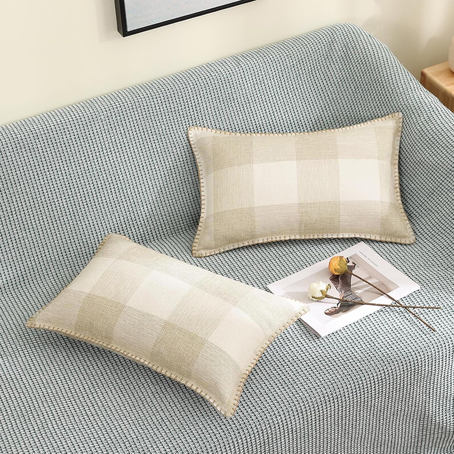 decorUhome Summer Buffalo Plaid Check Throw Pillow Covers 12x20 Set of 2 Outdoor Lumba Linen Decorative Farmhouse Gingham Pillow Covers wit…