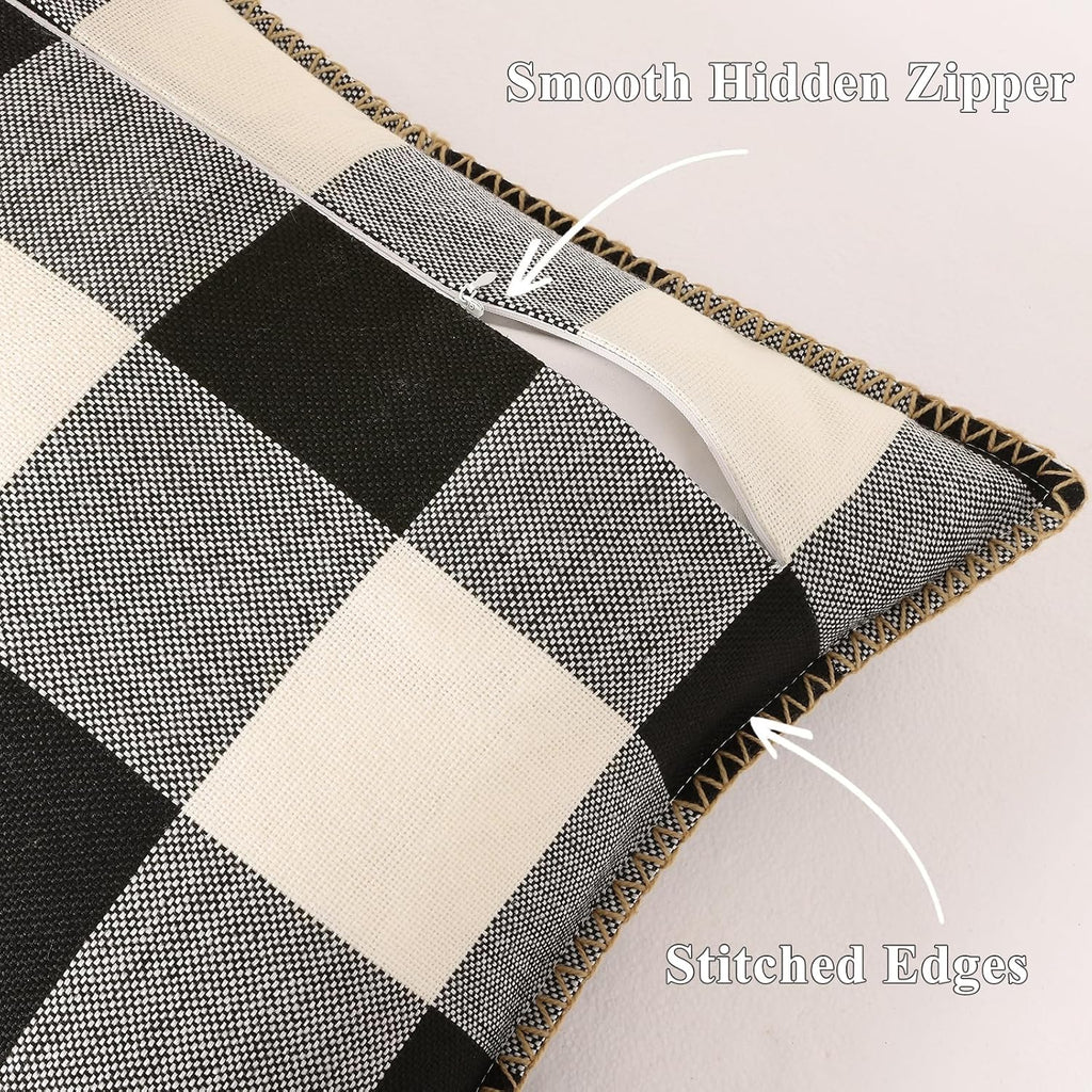 decorUhome Summer Buffalo Plaid Check Throw Pillow Covers 12x20 Set of 2 Outdoor Lumbar Linen Decorative Farmhouse Gingham Pillow Covers wi…