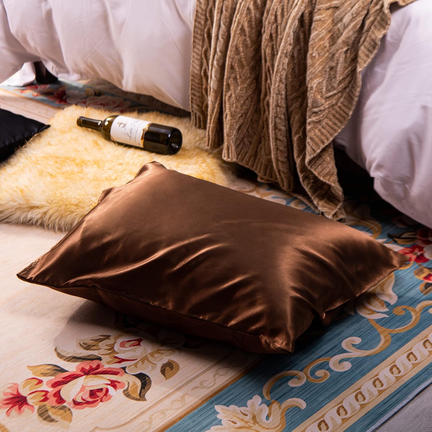 Ntbay 12 Pack Satin King Pillowcases for Hair and Skin, Luxurious and Silky Pillow Cases with Envelope Closure, 20 x 36 Inches, Brown 12 Pa…