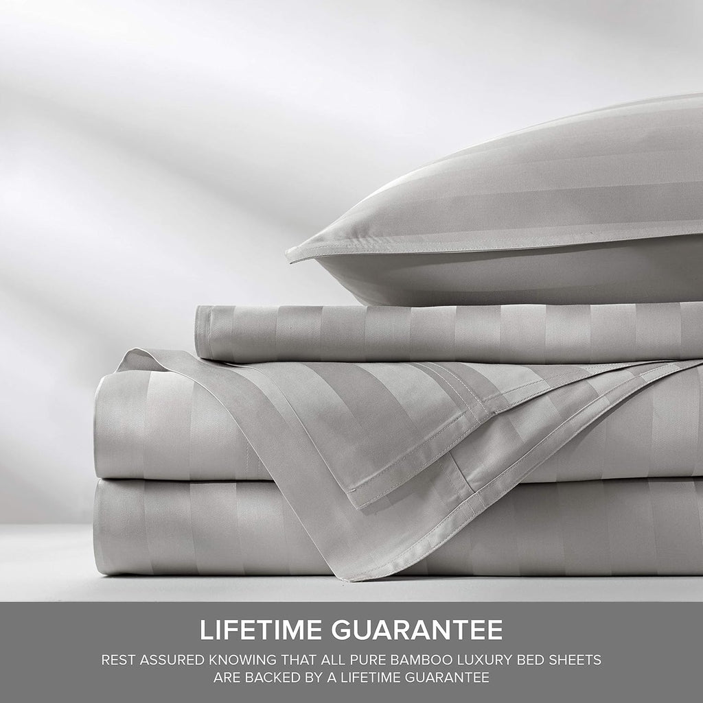 PureBamboo Pure Bamboo California King Sheets, Genuine 100% Organic Viscose Derived from Bamboo Bed Sheet Set, Soft & Cooling, Double Stitc…