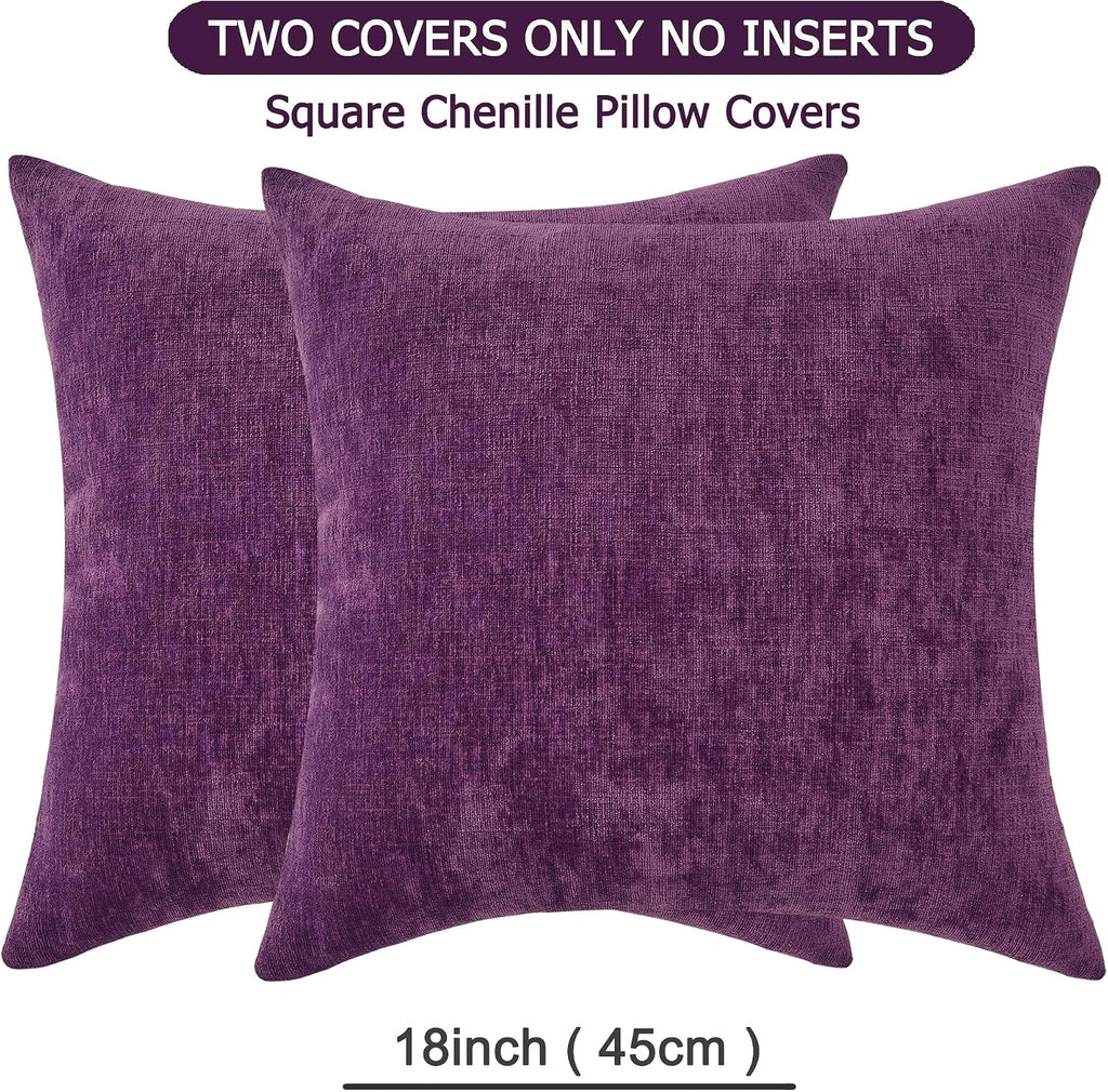 Gawamay Decorative Square Throw Pillow Covers 18"x18" Inch Set of 2, Super Soft Chenille Pillows Farmhouse Fall Pillowcase for Living Room…
