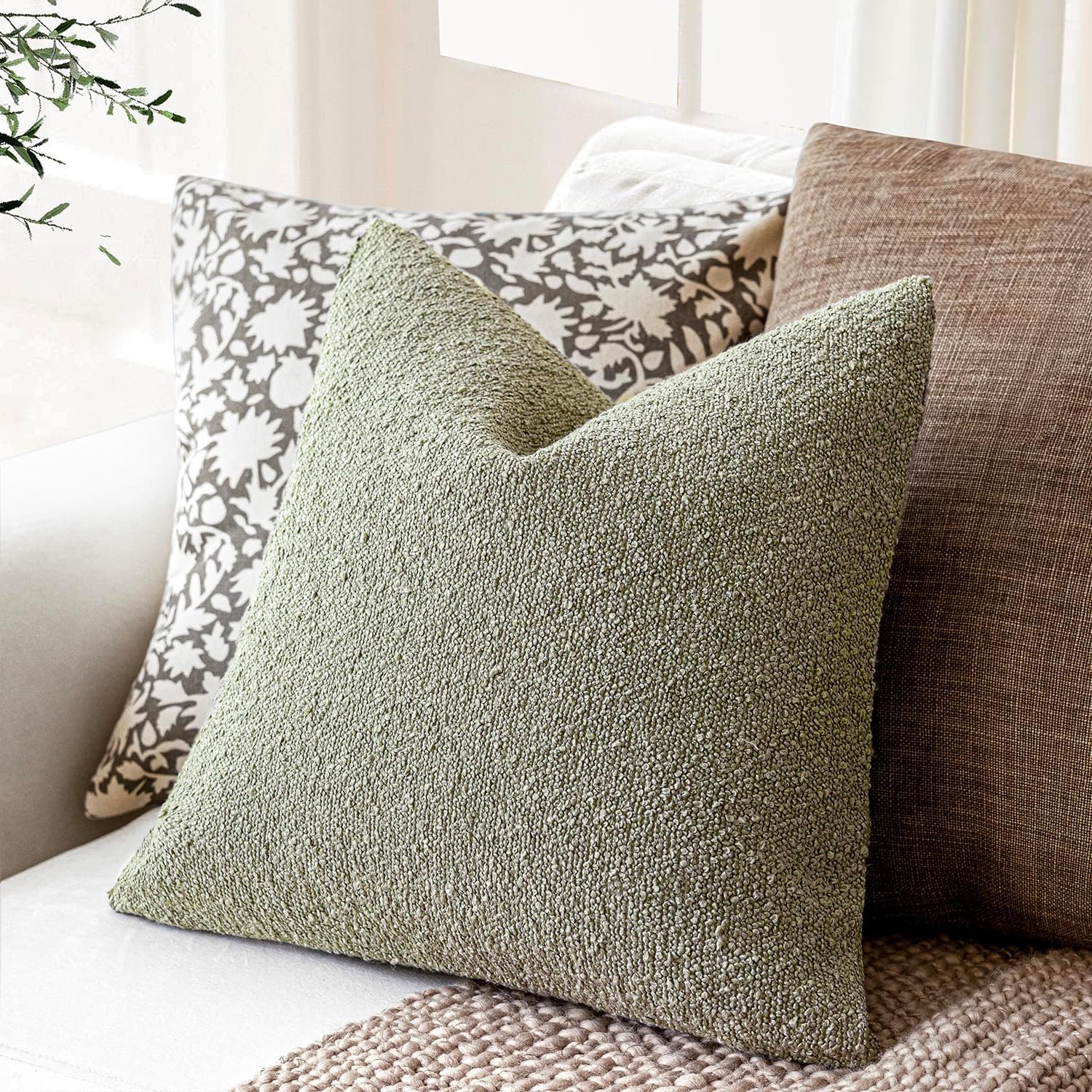 Foindtower Decorative Textured Boucle Throw Pillow Covers Accent Solid Pillow Cases Neutral Soft Cozy Couch Cushion Case for Chair Sofa…