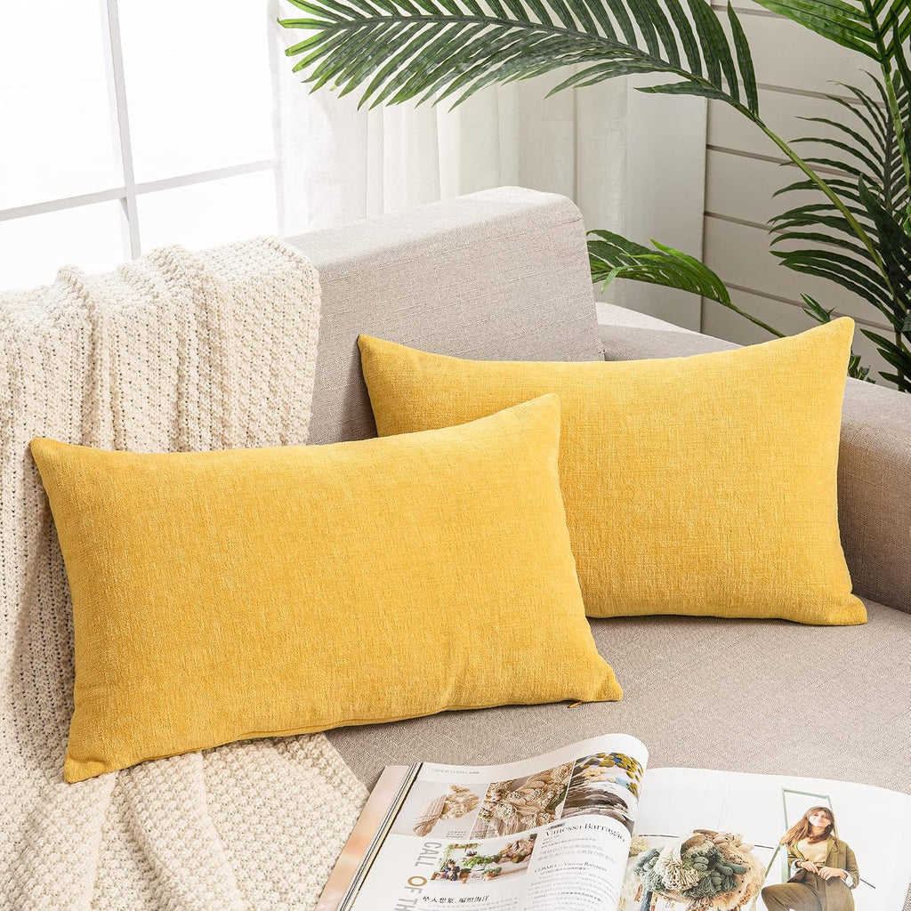 Gawamay Lumbar Pillow Cover Decorative Throw Pillow Covers 12"x20" Inch Set of 2, Super Soft Chenille Pillowcase for Living Room Bedroom So…