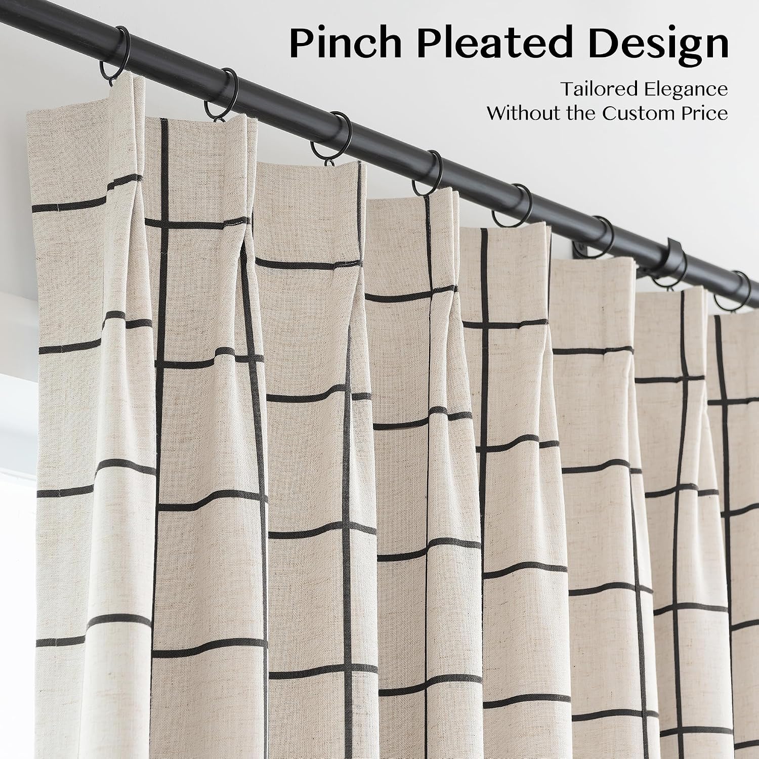 Threegirlshome THREE GIRLS Plaid Pinch Pleated Curtains - Modern Luxury Linen Buffalo Blackout Drapes, Thermal Insulated Double Layer Windo…