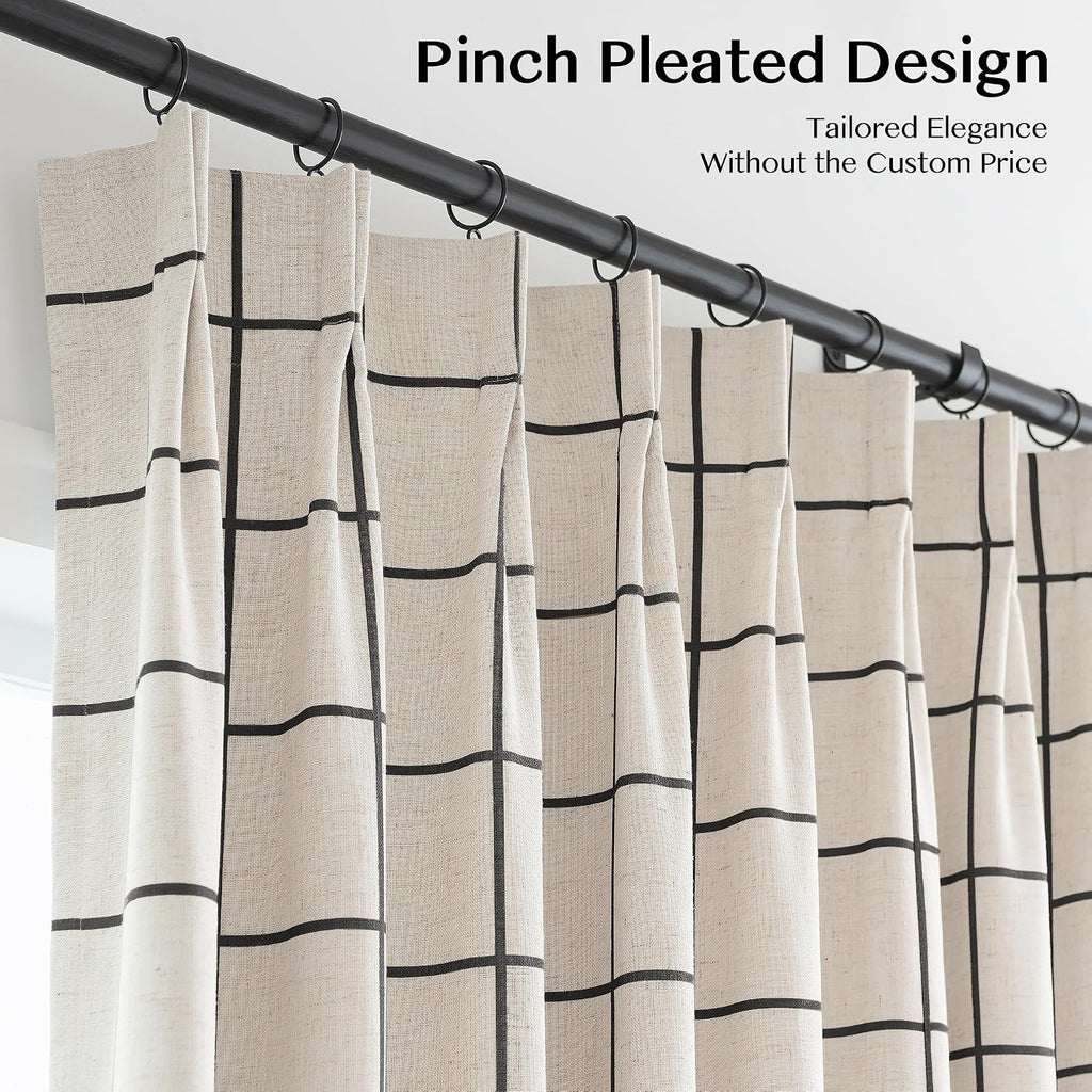 Threegirlshome THREE GIRLS Plaid Pinch Pleated Curtains - Modern Luxury Linen Buffalo Blackout Drapes, Thermal Insulated Double Layer Windo…