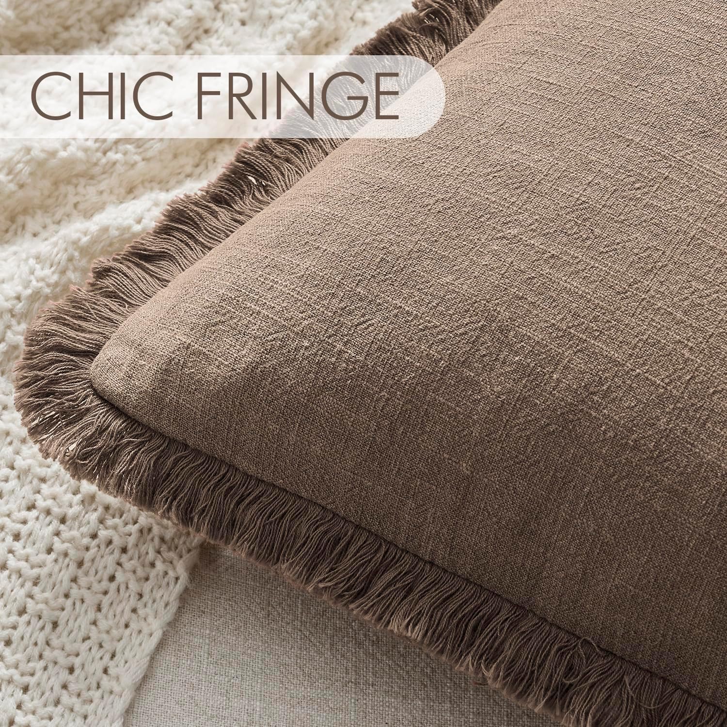 Anroduo Set of 2 Decorative Throw Pillow Covers 22×22 Inch Soft Linen Fringe Farmhouse Boho Vintage Cushion Covers with Tassels Accent Pill…