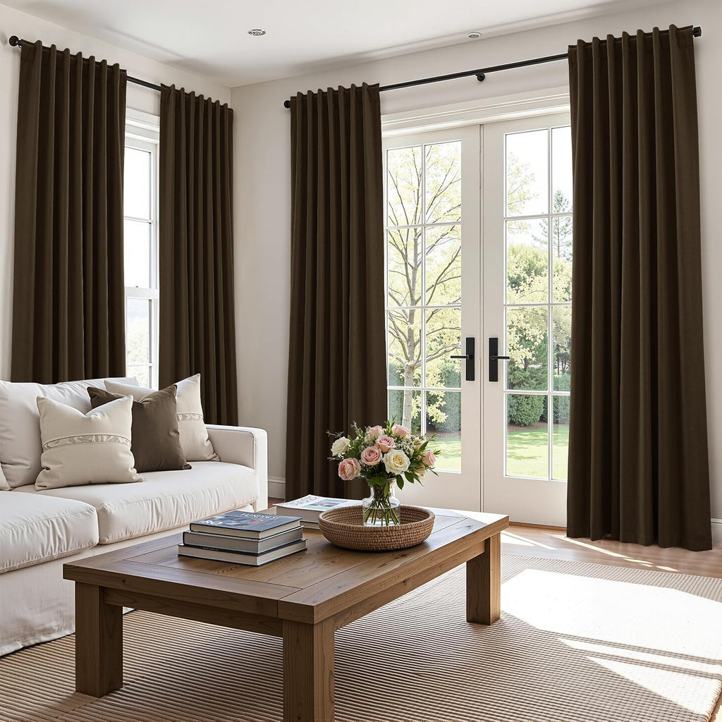 Guken 100% Blackout Curtains 84 Inch Length 2 Panels Set for Living Room Bedroom Back Tab Thermal Insulated Black Out Linen Drapes Room Dar…