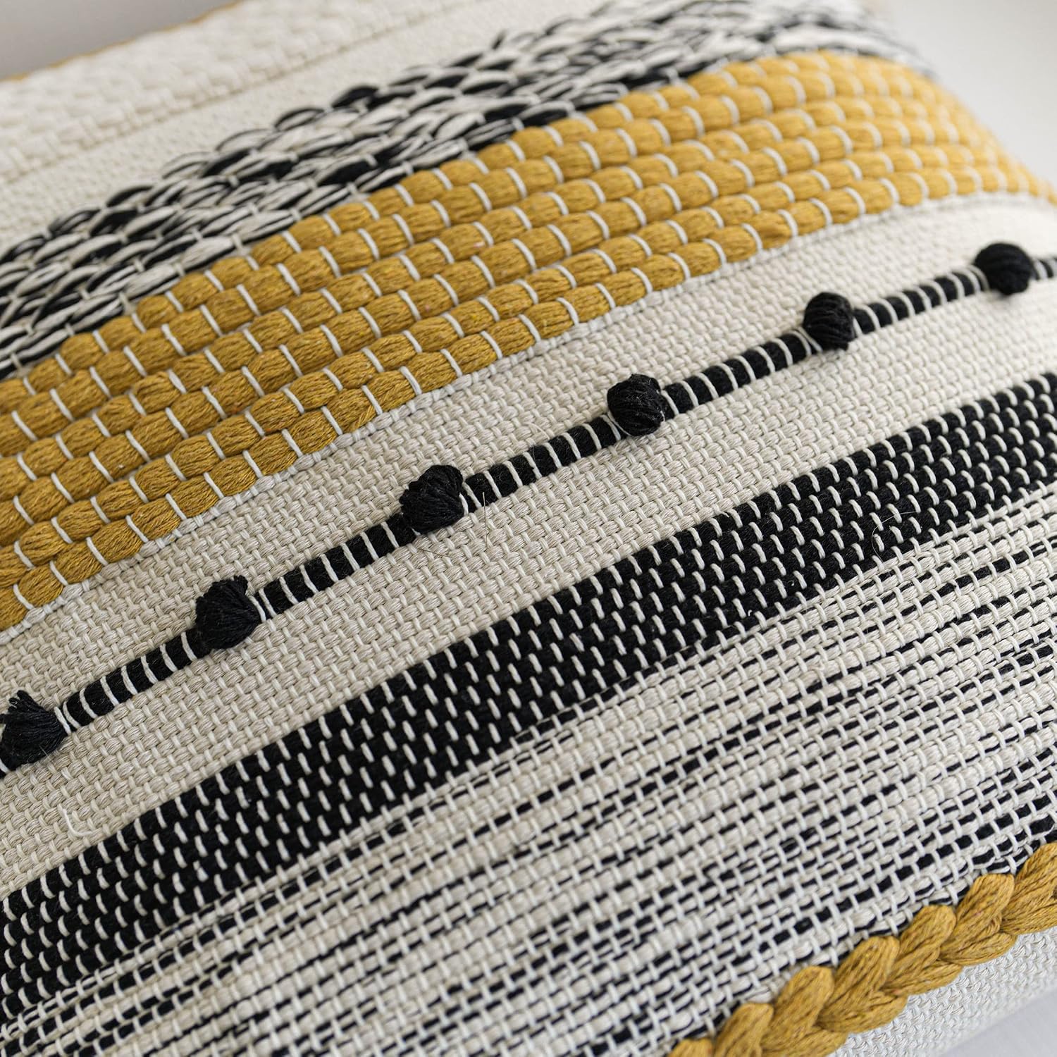 BlissBlush Yellow Mustard Decorative Throw Pillow Cover 20x20 Square Boho Accent Pillowcase Tassels Farmhouse Cushion for Couch Sofa…