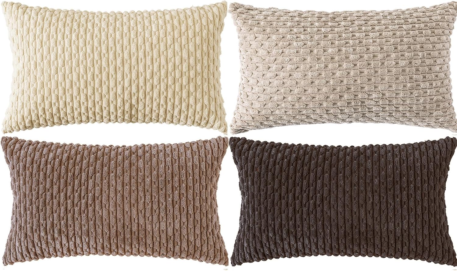 Cozoomy Set of 4 Beige Brown Coffee Decorative Throw Pillow Covers 12x20 Inch Corduroy Pillow Covers for Bed Couch Sofa Living Room Soft Cu…