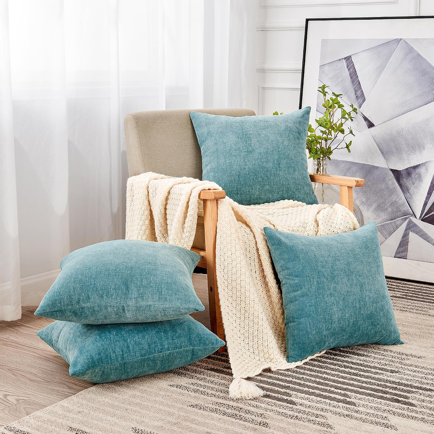 Gawamay Decorative Square Throw Pillow Covers 18"x18" Inch Set of 4, Super Soft Chenille Pillows Farmhouse Fall Pillowcase for Living Room…