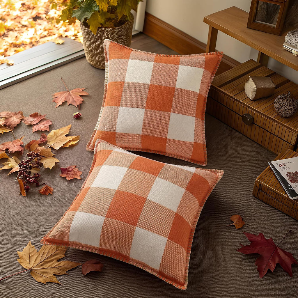decorUhome Summer Buffalo Plaid Check Throw Pillow Covers 24x24 Set of 2 Outdoor Linen Decorative Farmhouse Gingham Euro Sham Pillow Covers…
