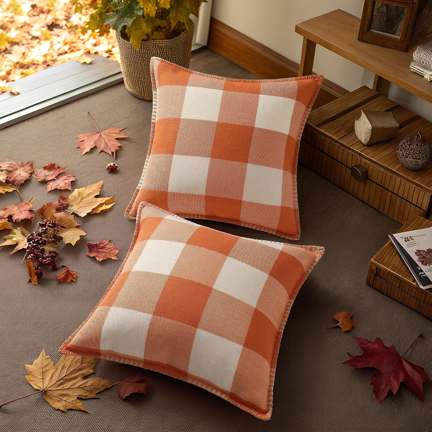 decorUhome Summer Buffalo Plaid Check Throw Pillow Covers 24x24 Set of 2 Outdoor Linen Decorative Farmhouse Gingham Euro Sham Pillow Covers…