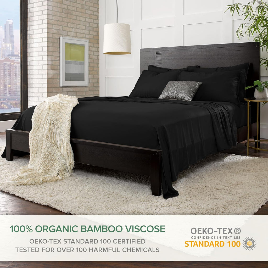 PureBamboo Pure Bamboo Full Sheets, Genuine 100% Organic Viscose Derived from Bamboo Bed Sheet Set, Luxuriously Soft & Cooling, Double Stit…