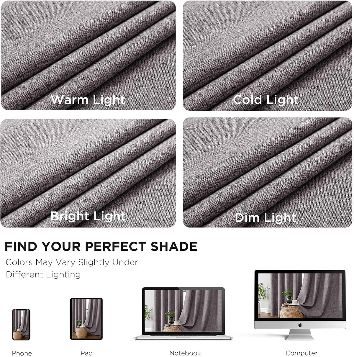 Cucraf 100% Blackout Curtains 84 inches Length 2 Panels Set, Room Darkening Linen Textured Curtain Grommet for Bedroom Living Room, Light B…