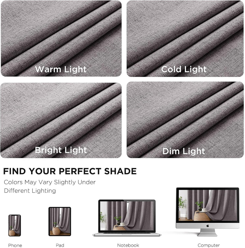 Cucraf 100% Blackout Curtains 72 inches Length 2 Panels Set, Room Darkening Linen Textured Curtain Grommet for Bedroom Living Room, Light B…
