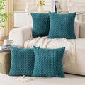 Cozoomy Set of 4 Teal Decorative Throw Pillow Covers 22x22 Inch Corduroy Pillow Covers for Bed Couch Sofa Living Room Soft Square Cushion C…