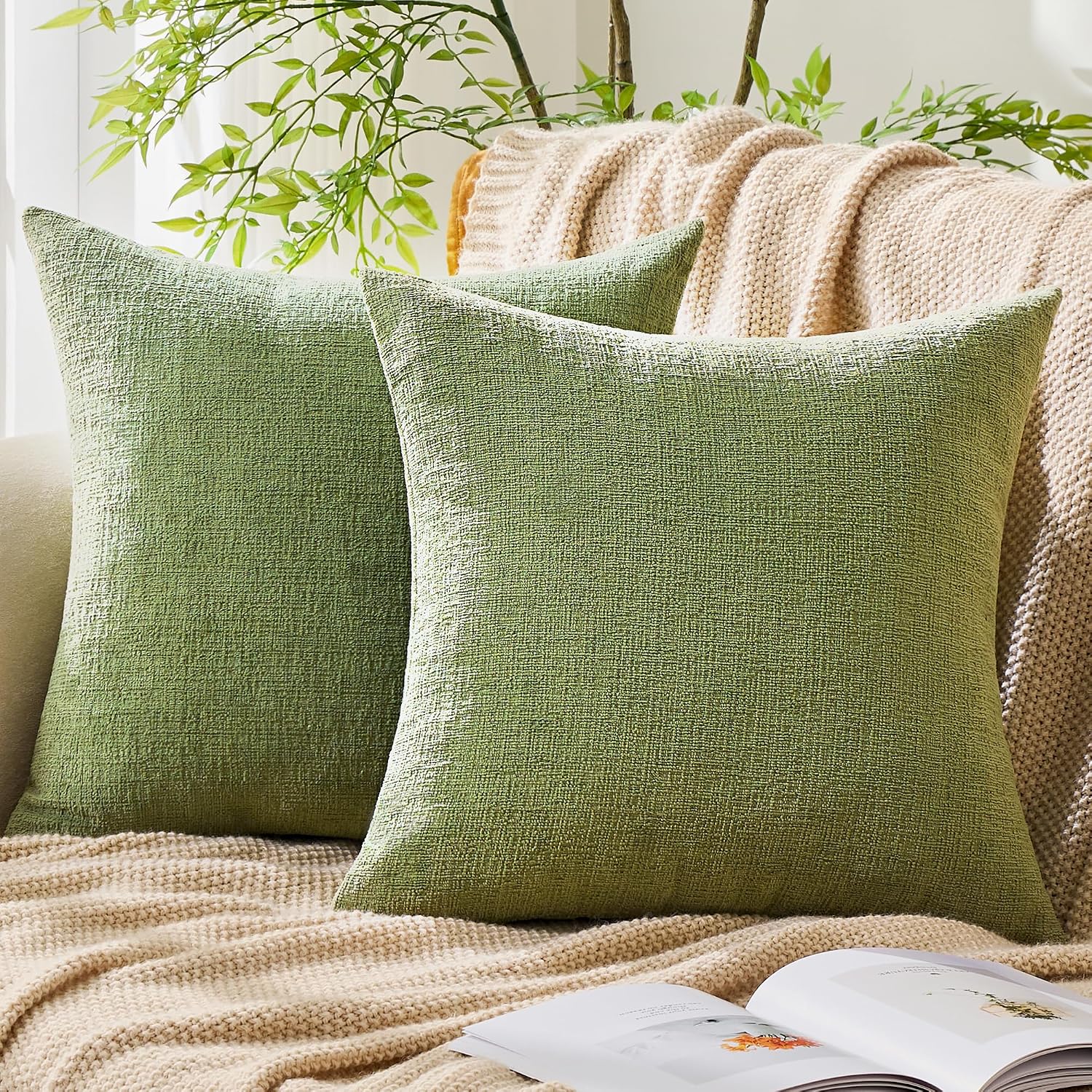 Gawamay Set of 2 Soft Textured Chenille Throw Pillow Covers 20x20 Inch (50x50 CM), Decorative Pillowcases Cushion Covers for Farmhouse Home…