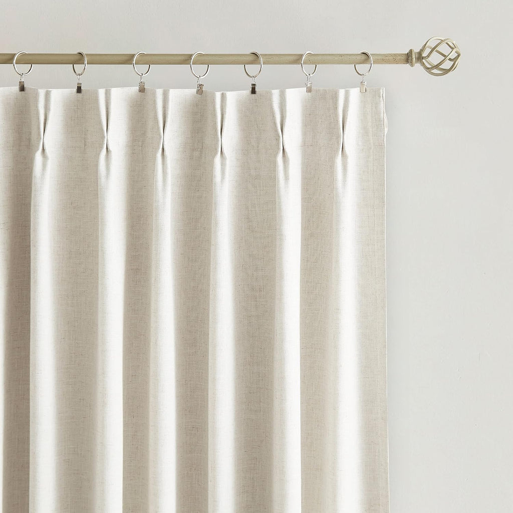 VisionHome Vision Home Natural Pinch Pleated Full Blackout Curtains Linen Blended Room Darkening Window Curtains 72 inch for Living Room Be…