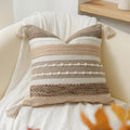 BlissBlush Brown Decorative Throw Pillow Cover 20x20 Square Boho Accent Pillowcase Tassels Farmhouse Cushion for Couch Sofa Bedroom…